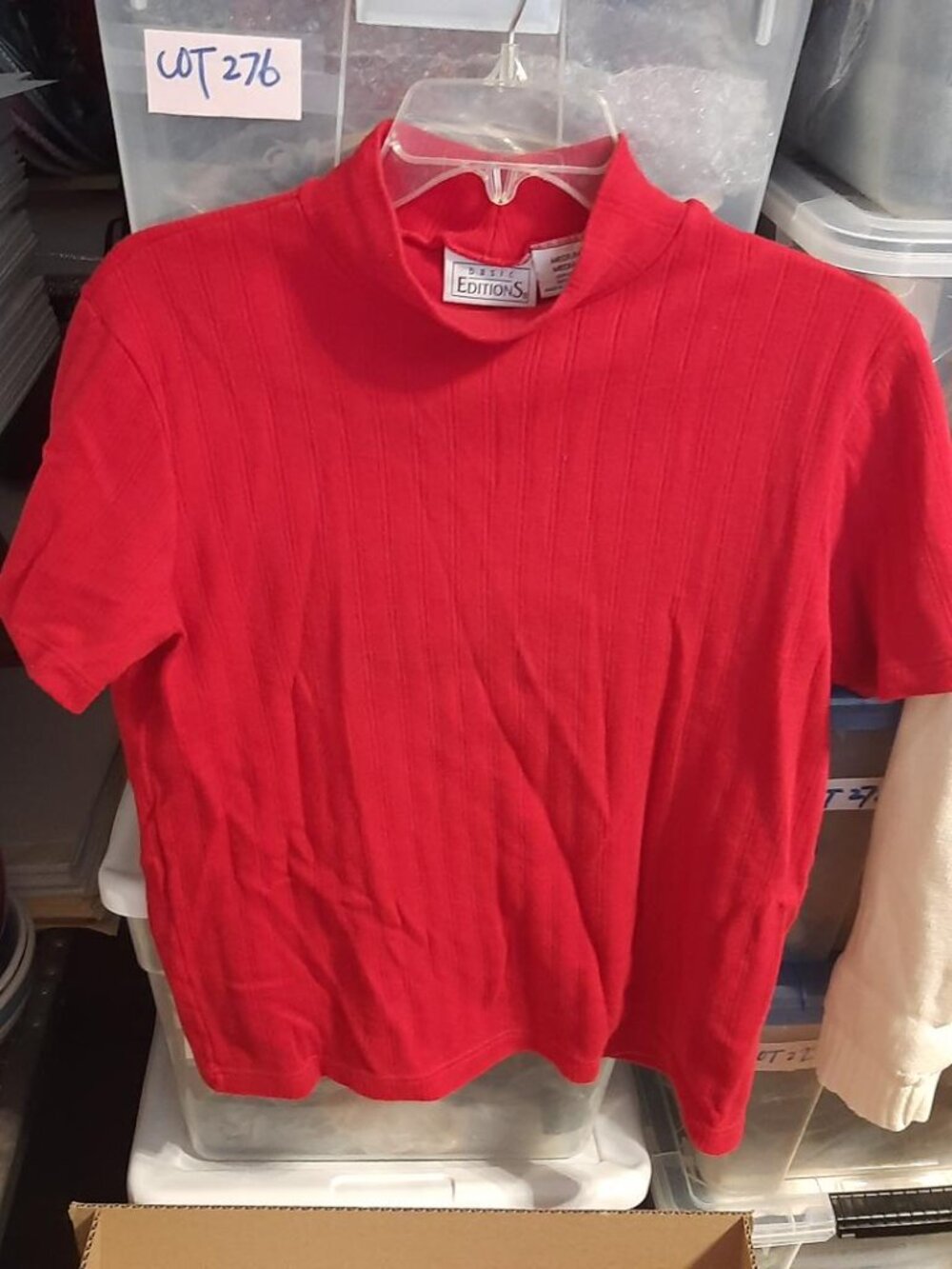Vintage Basic Editions Red Stripes Cotton Mocked Neck Size M